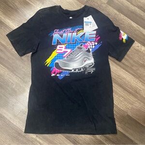 Nike Black Tee with Neon Pink, Blue & Yellow Graphic